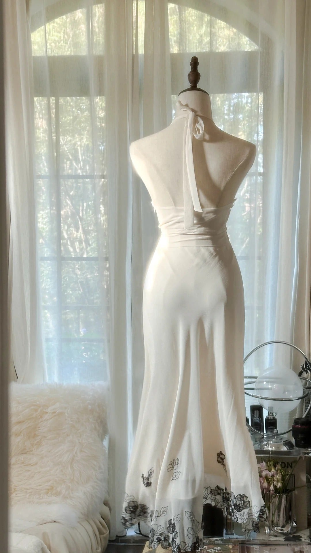 Sexy White Halter Neck Chiffon Lace Trim Prom Dress P3318