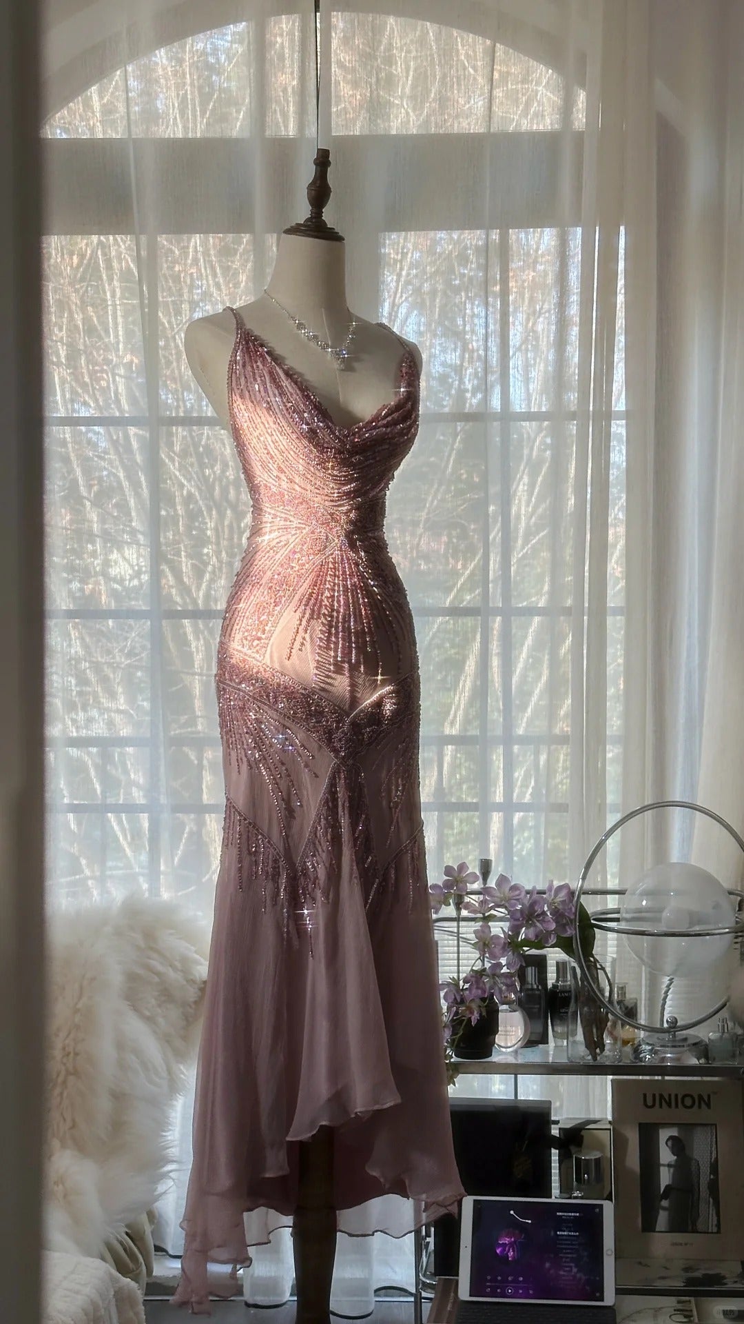 Stunning Purple Backless Beaded Chiffon Long Prom Dress P3323