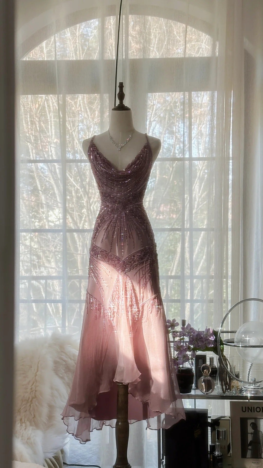 Stunning Purple Backless Beaded Chiffon Long Prom Dress P3323