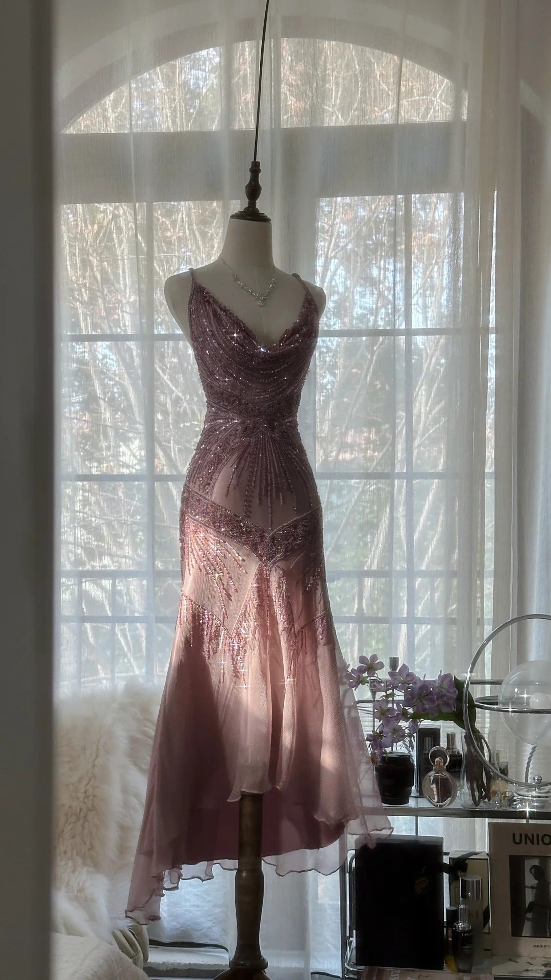 Stunning Purple Backless Beaded Chiffon Long Prom Dress P3323