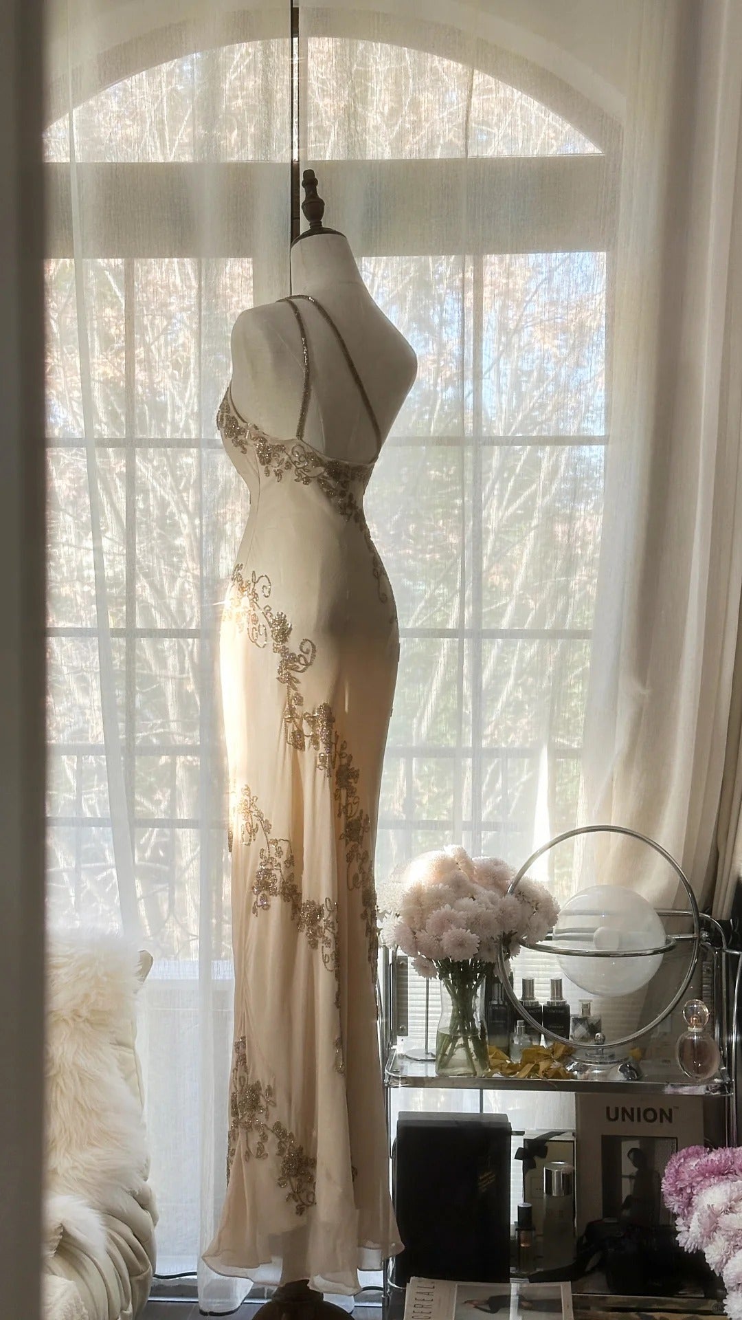 Elegant Champagne One Shoulder Beaded Chiffon Long Prom Dress P3337