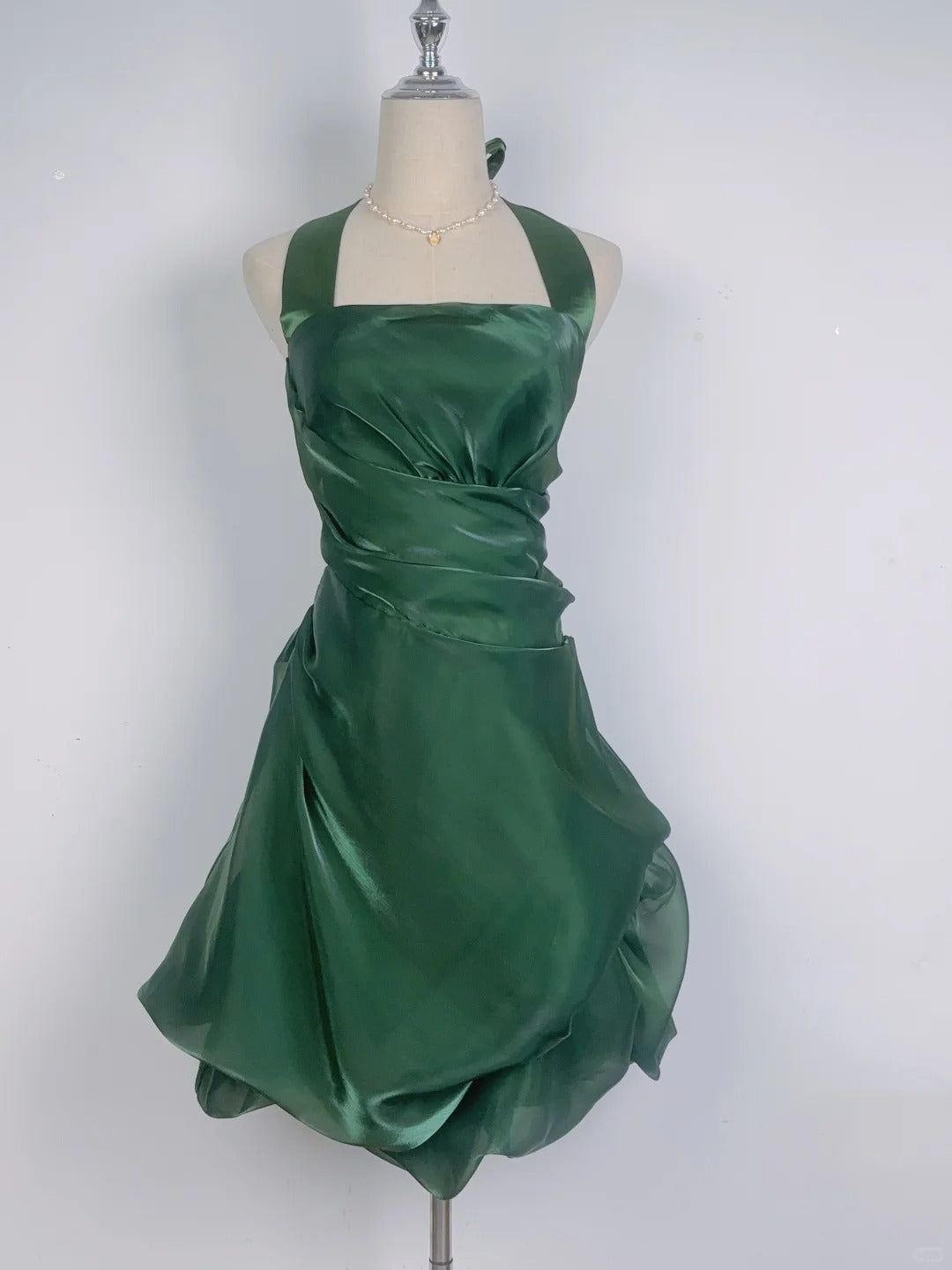 Vintage Dark Green Halter Neck Floral Mini Homecoming Dress P3359