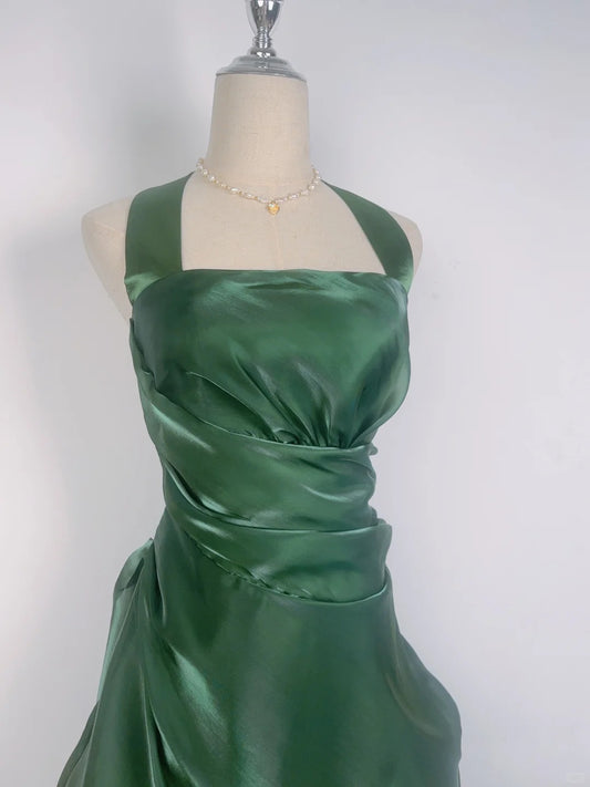 Vintage Dark Green Halter Neck Floral Mini Homecoming Dress P3359