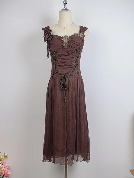 Vintage Brown 3D Flower Braided Homecoming Dress P3362