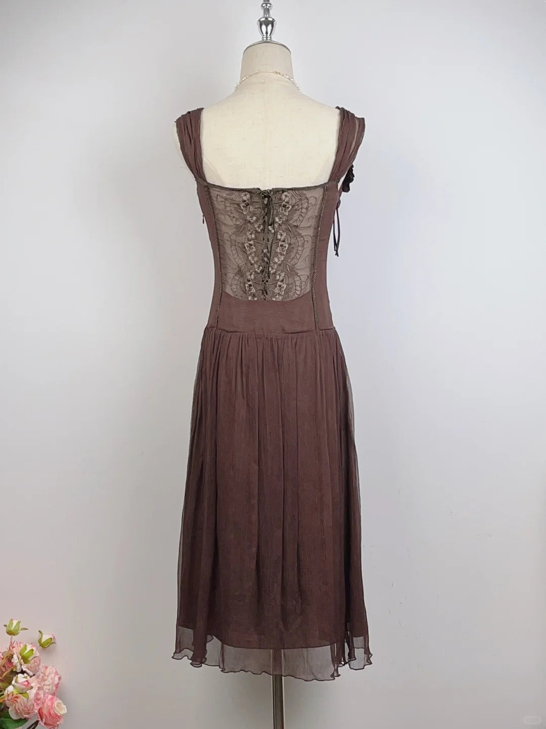 Vintage Brown 3D Flower Braided Homecoming Dress P3362