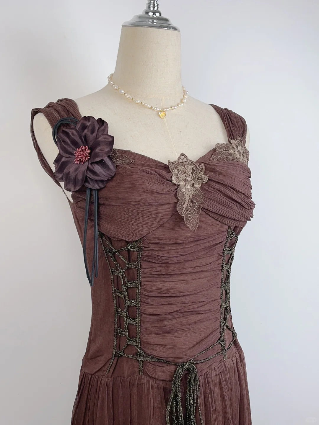 Vintage Brown 3D Flower Braided Homecoming Dress P3362