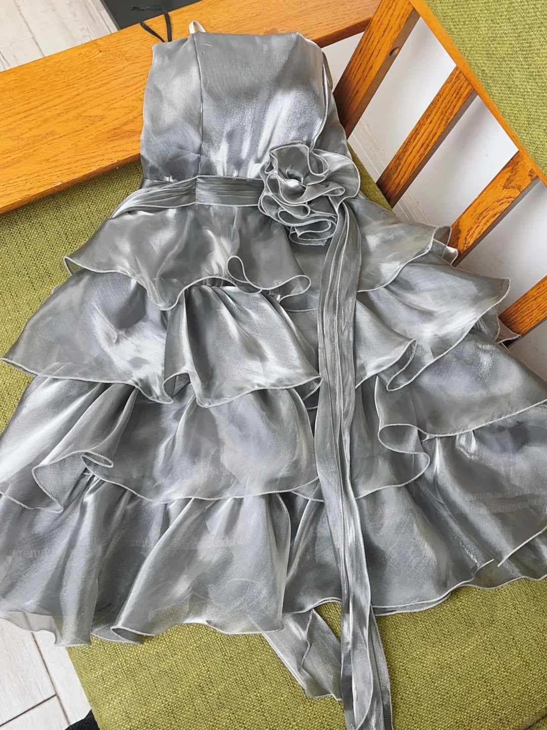 Vintage Laser Silver Strap Cake Skirt Homecoming Dress P3363