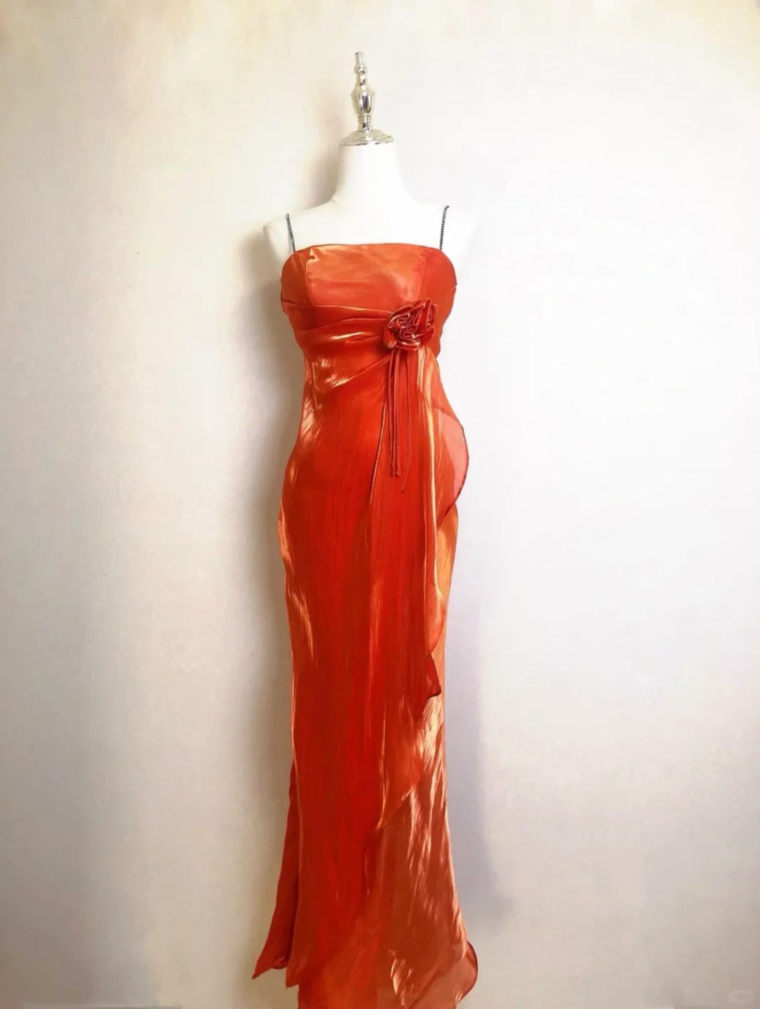 Beautiful Orange Shoulder Strap Laser 3D Flower Mermaid Prom Dress P33 PreppyDress Beautiful Orange Shoulder Strap Laser 3D Flower Mermaid Prom Dress P33 PreppyDress