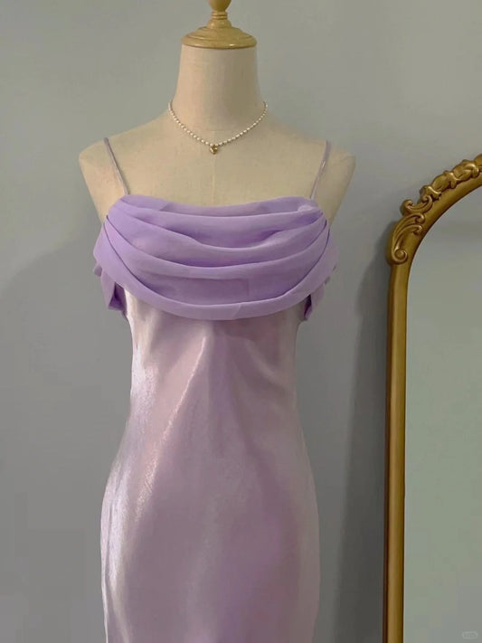 Cute Purple Spaghetti Strap Fit Long Prom Dress P3377