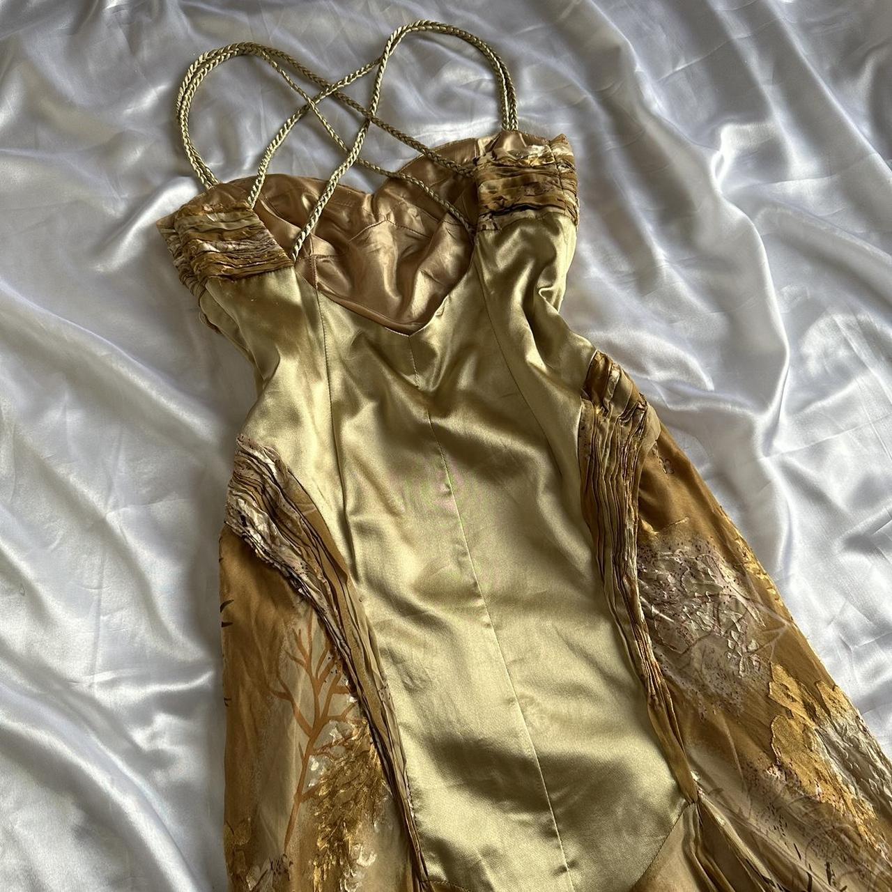 French Retro Gold Beaded Satin Irregular Skirt Prom Dress P3380