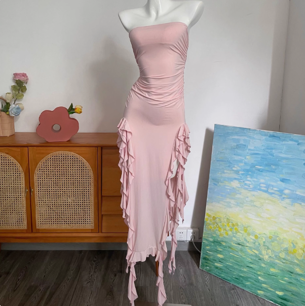 Sexy Hot Girl Tube Top Slit Ruffled Prom Dress P3400 PreppyDress Sexy Hot Girl Tube Top Slit Ruffled Prom Dress P3400 PreppyDress