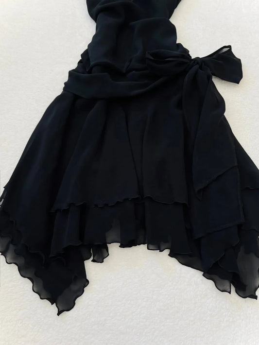 Cute Black Chiffon Strap Mini Homecoming Dress P3405