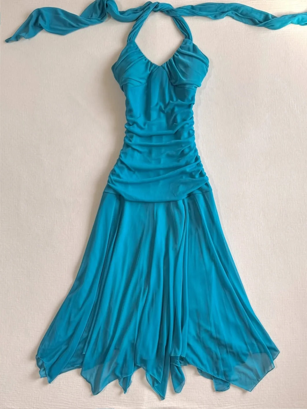 Simple And Elegant Blue Chiffon Waist Homecoming Dress P3408