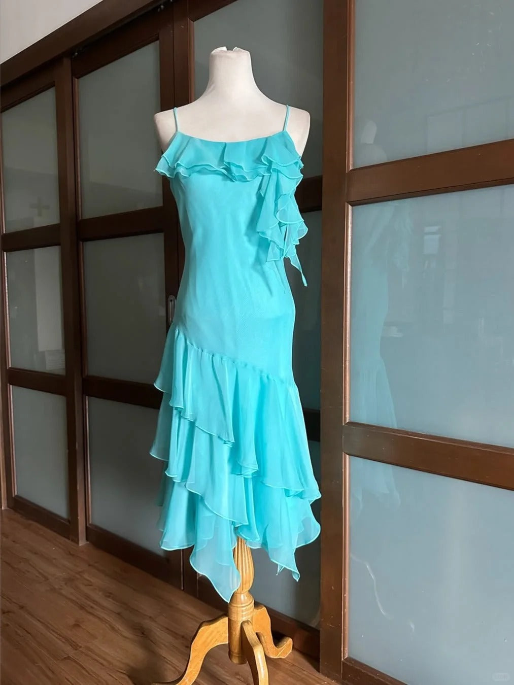 Beautiful Blue Chiffon Ruffle Homecoming Dress P3412