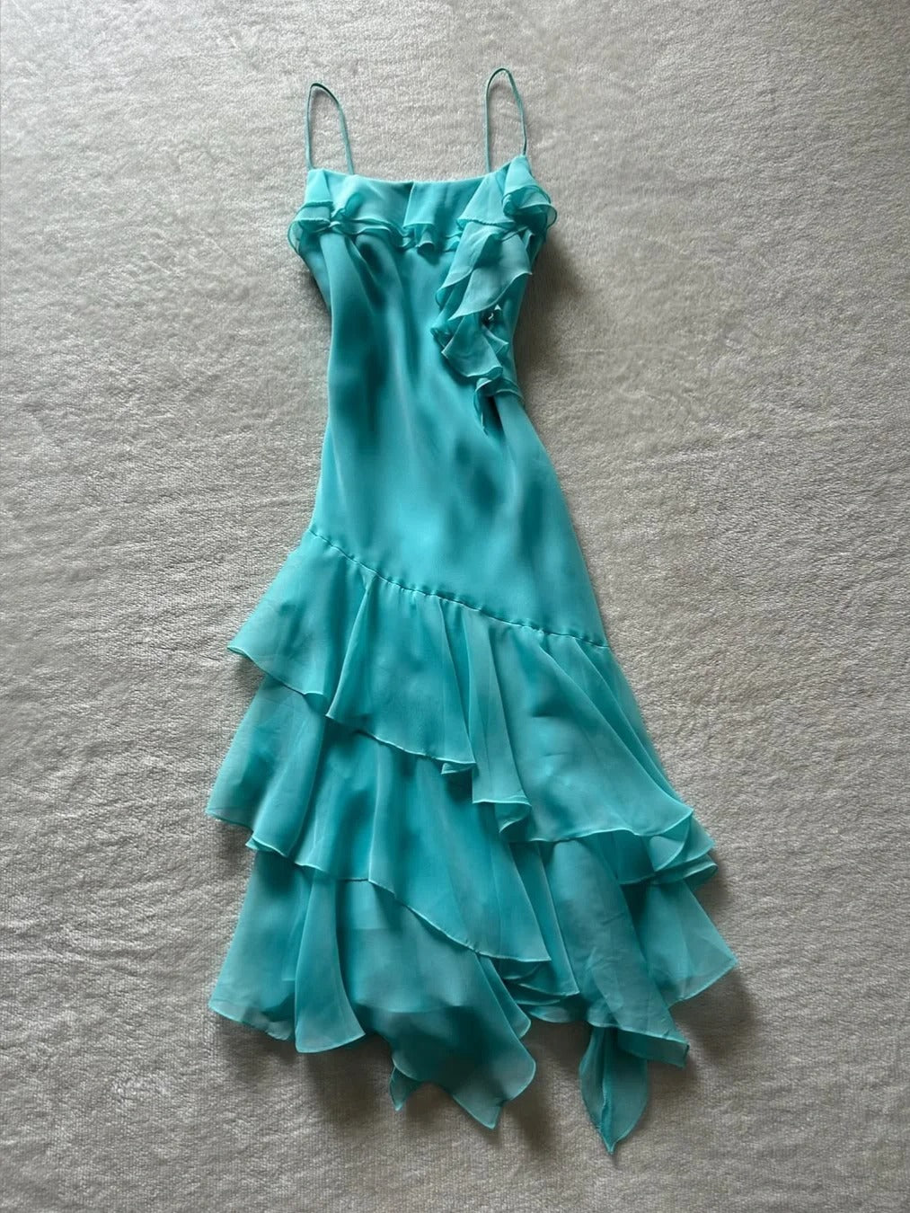 Beautiful Blue Chiffon Ruffle Homecoming Dress P3412