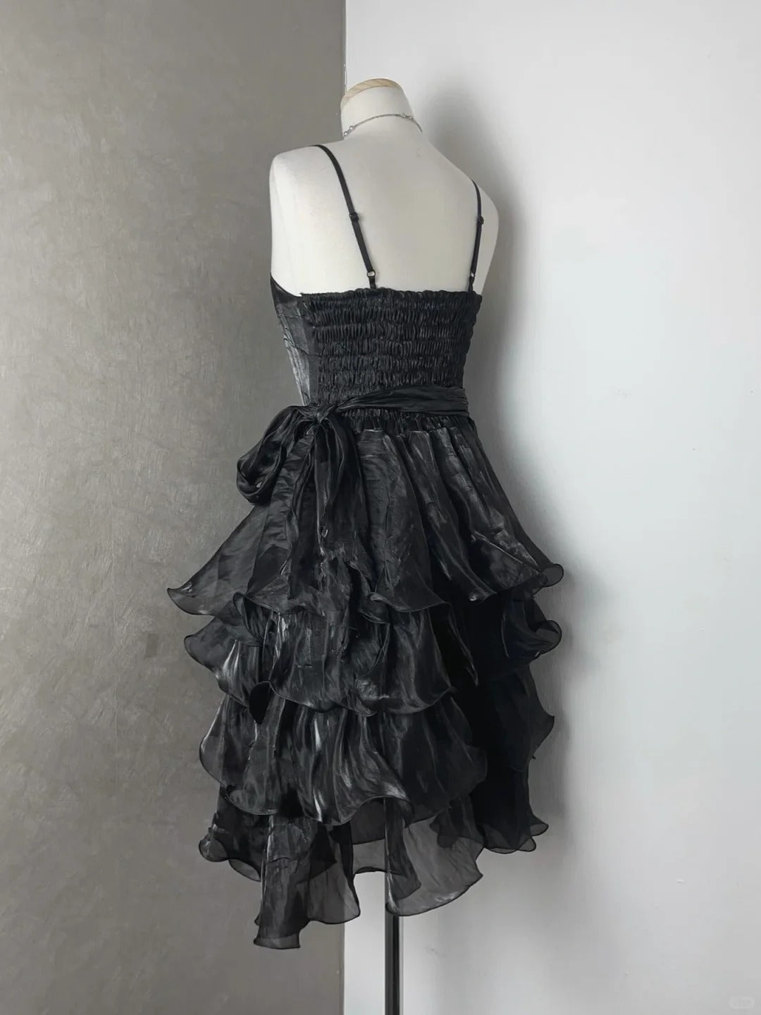 Chic Black Laser Spaghetti Strap Cake Skirt Homecoming Dress P3418