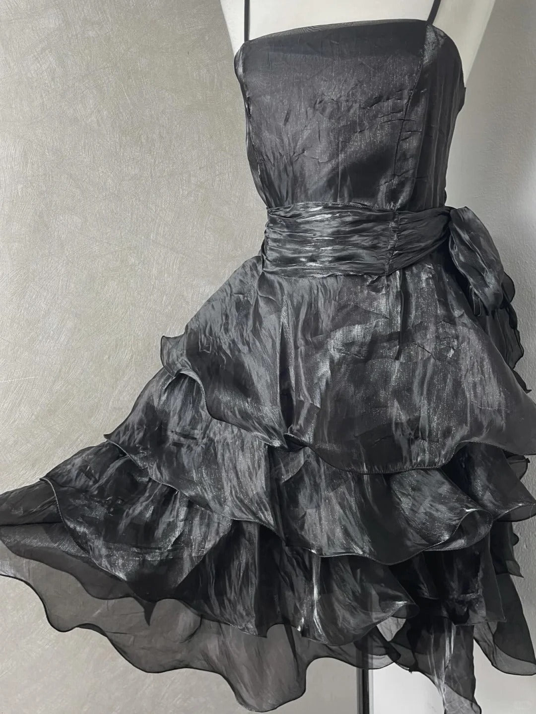Chic Black Laser Spaghetti Strap Cake Skirt Homecoming Dress P3418
