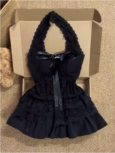 Black Swan Girl Halter Neck High Waist Lace Cake Puff Homecoming Dress – PreppyDress Black Swan Girl Halter Neck High Waist Lace Cake Puff Homecoming Dress – PreppyDress