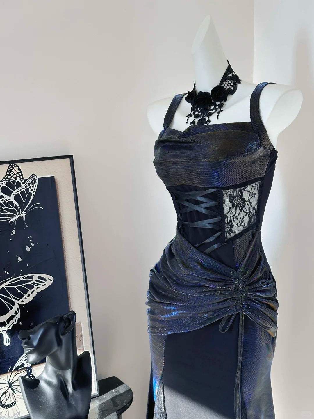 Stunning Black Mermaid Strap Lace Drawstring Prom Dress P3434 PreppyDress Stunning Black Mermaid Strap Lace Drawstring Prom Dress P3434 PreppyDress