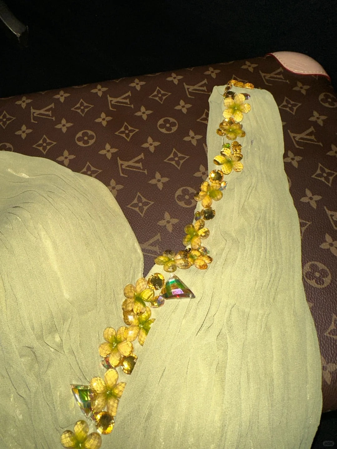 Beautiful Yellow Tulle One Shoulder Flower Diamond Long Prom Dress P3449