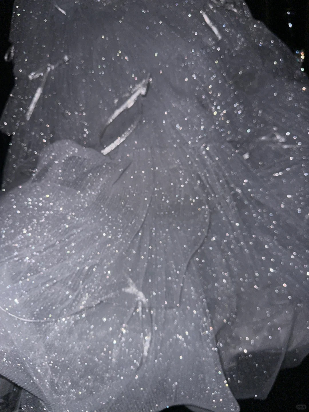 Sparkling Galaxy Silver Beaded Bow Tulle Princess Prom Dress P3453