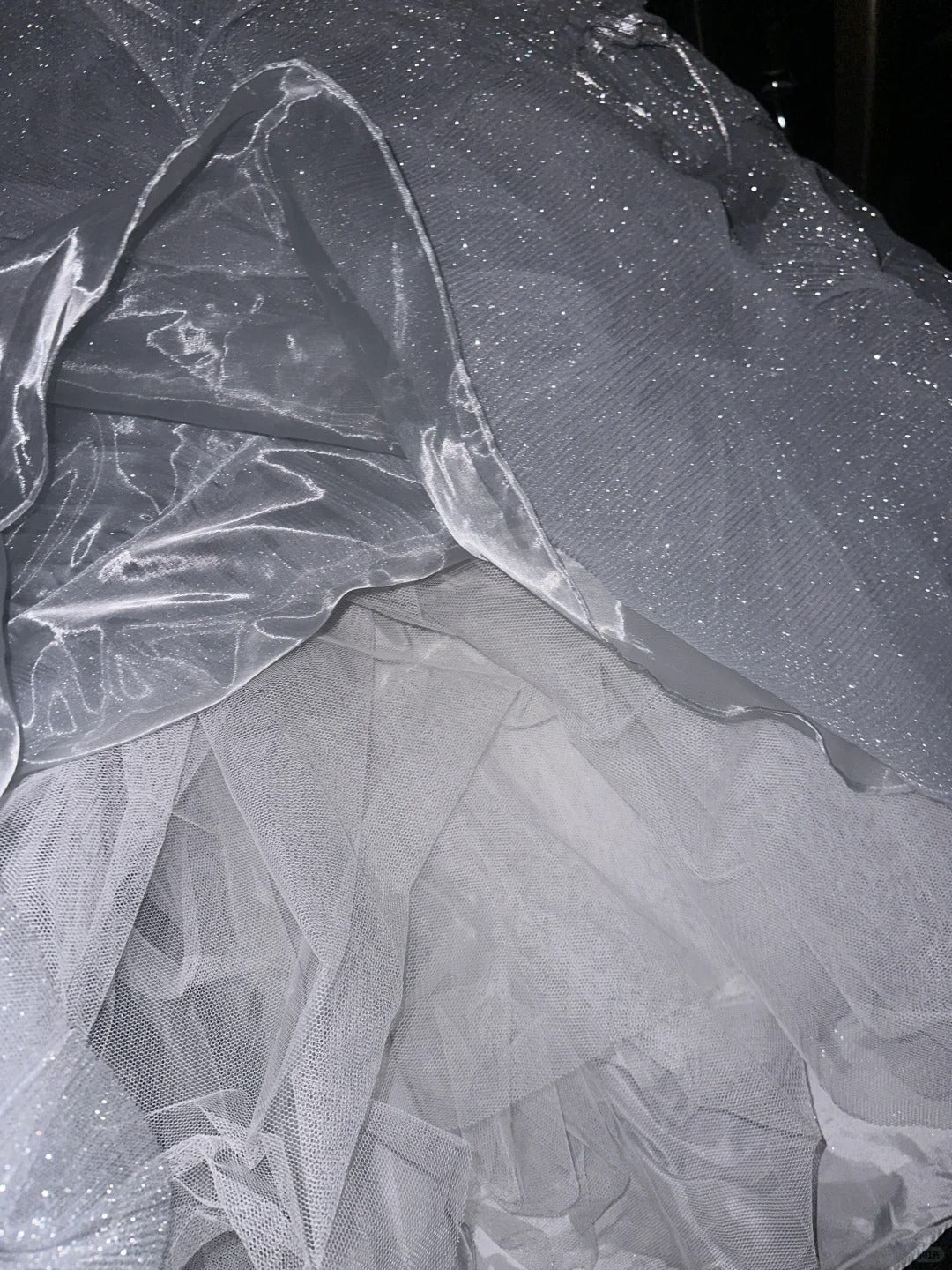 Sparkling Galaxy Silver Beaded Bow Tulle Princess Prom Dress P3453