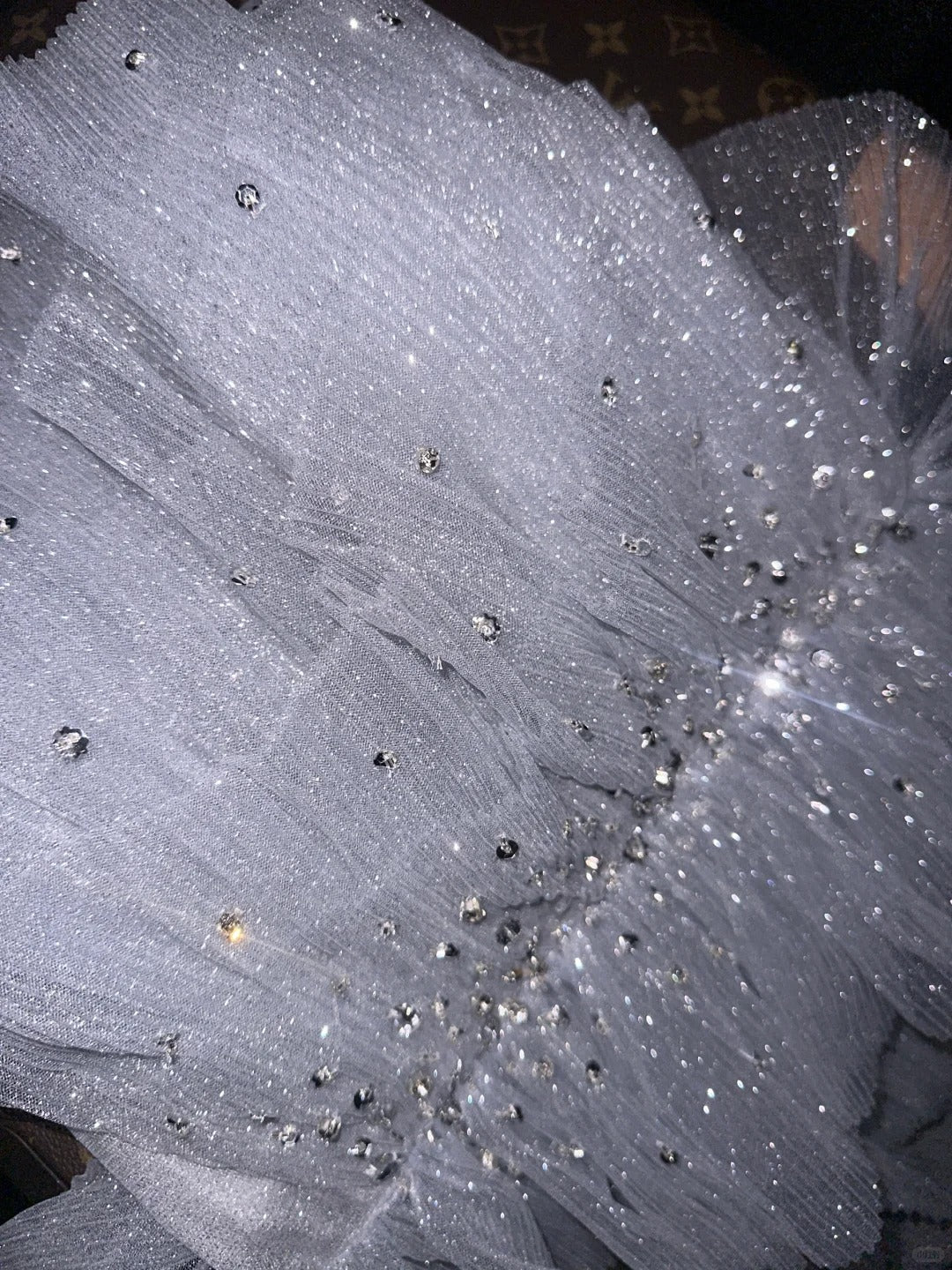 Sparkling Galaxy Silver Beaded Bow Tulle Princess Prom Dress P3453