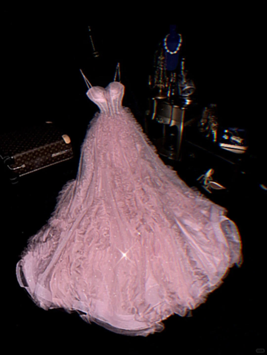 Cute Pink Spaghetti Strap Glitter Tulle Herringbone Puffy Prom Dress P PreppyDress Cute Pink Spaghetti Strap Glitter Tulle Herringbone Puffy Prom Dress P PreppyDress
