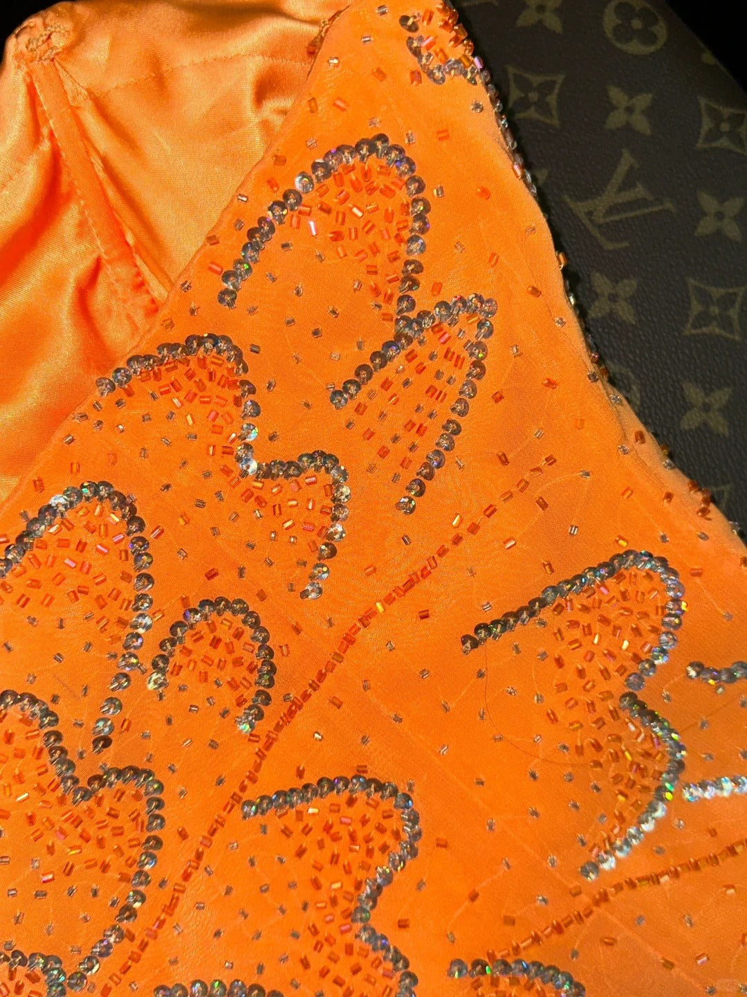 Sexy Orange Sweetheart Neck Mermaid Beaded Sequin Long Prom Dress P3458