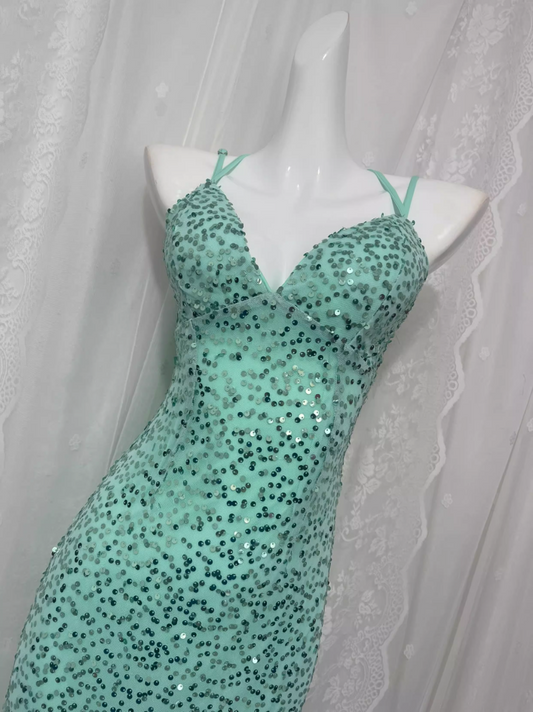 Sexy Pailletten Neckholder Netz Meerjungfrau Ballkleid P3460