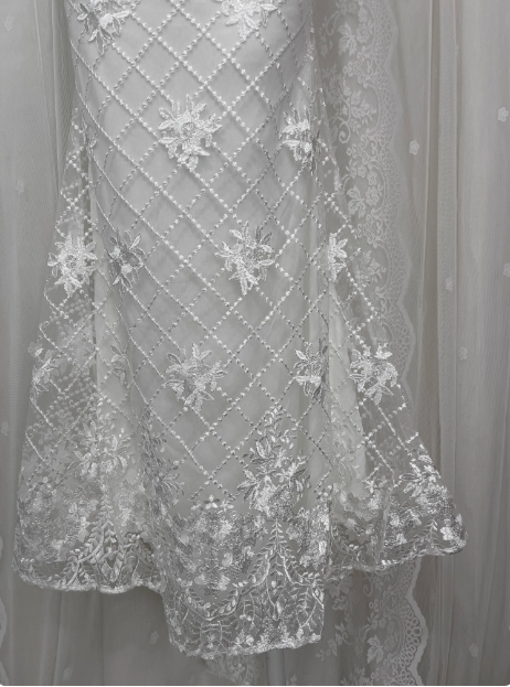 Pretty Mermaid White Embroidered Strapless Mermaid Prom Dress P3461