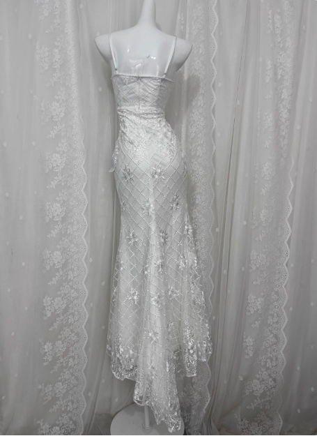 Pretty Mermaid White Embroidered Strapless Mermaid Prom Dress P3461