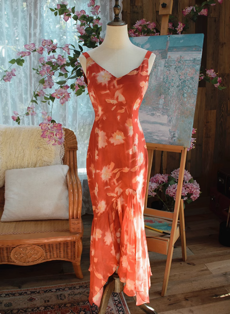Beautiful Character Print Oil Painting Strapless Chiffon Mermaid Prom Dress P3479