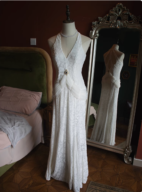 Sexy Lace Halter V Neck Mermaid Prom Dress P3482