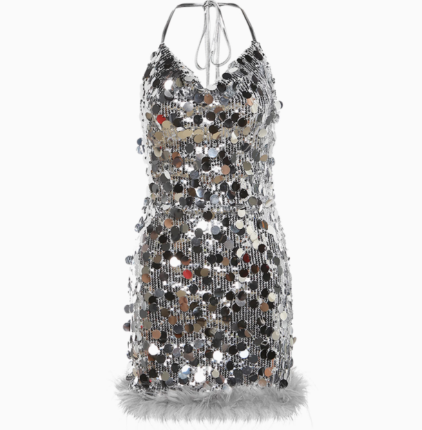 Shiny Silver Sequin Halter Neck Bodycon 22nd Birthday Homecoming Dress P3526
