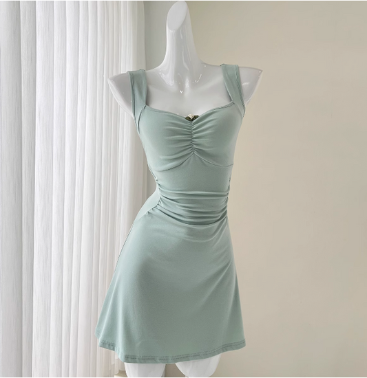 Simple Square Neck Sleeveless Suspenders Slim Fit 17th Birthday Homecoming Dress P3540