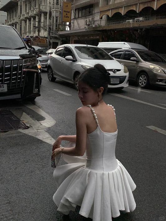 Cute Pearl Strap Square Neck Irregular Skirt 17th Birthday Homecoming Dress P3561