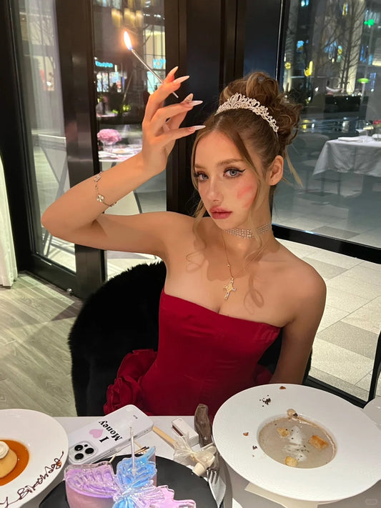 Sexy Burgundy Tube Top Two Piece 17th Birthday Homecoming Dress P3565