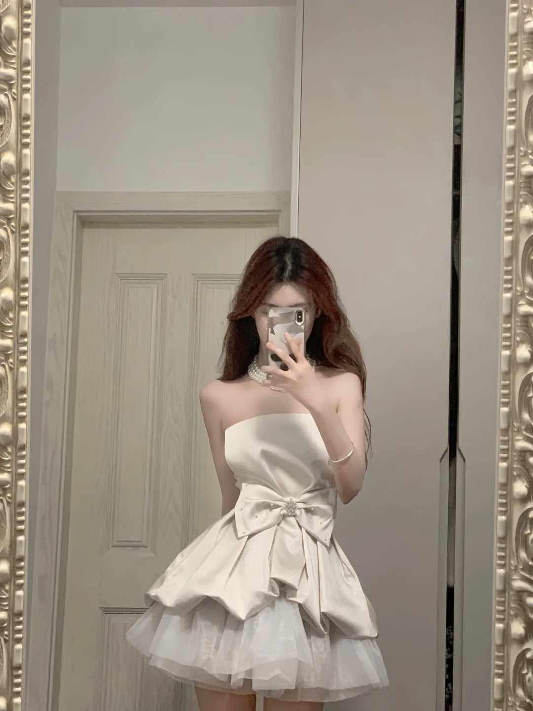 Cute White Strapless Bow Satin Tulle Mini 17th Birthday Homecoming Dre PreppyDress Cute White Strapless Bow Satin Tulle Mini 17th Birthday Homecoming Dre PreppyDress