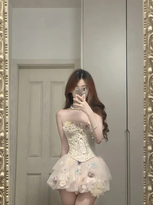 Cute Pink 3D Flower Corset With Bud Skirt 17th Birthday Homecoming Dress P3568