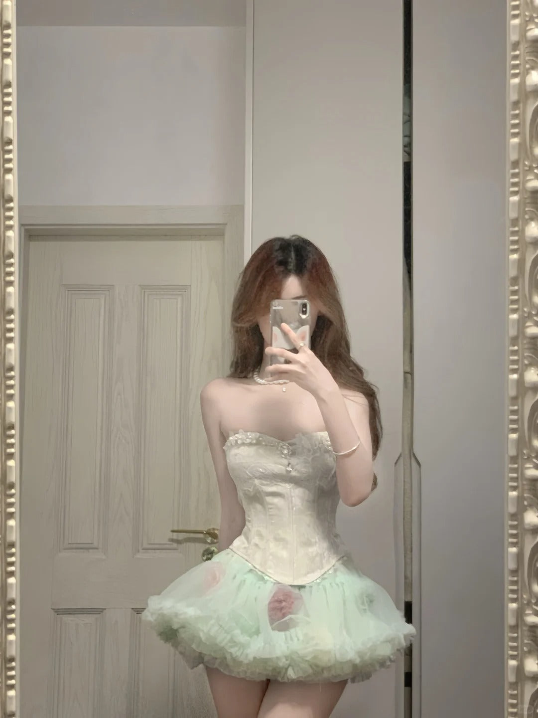 Fresh Green Tulle Herringbone Bustier Mini Homecoming Dress P3571