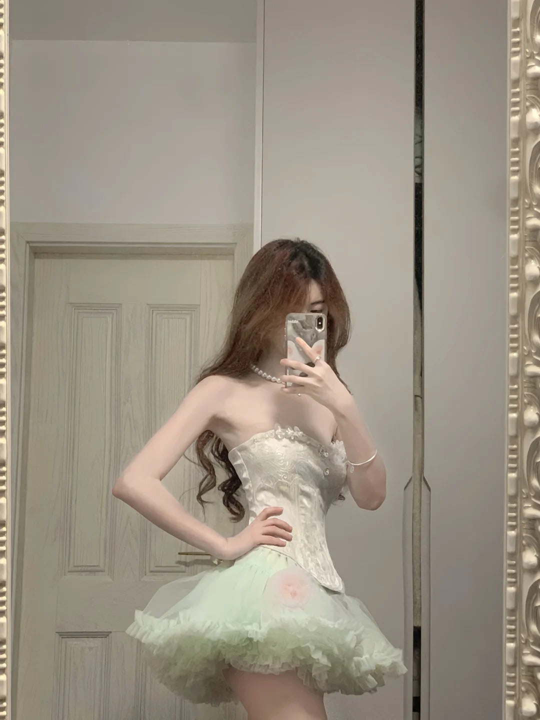 Fresh Green Tulle Herringbone Bustier Mini Homecoming Dress P3571