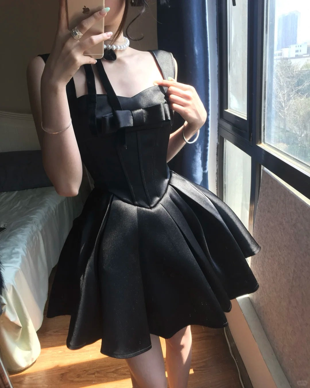 Cute Black Satin Bow A-Line Mini 17th Birthday Homecoming Dress P3582 Cute Black Satin Bow A-Line Mini 17th Birthday Homecoming Dress P3582