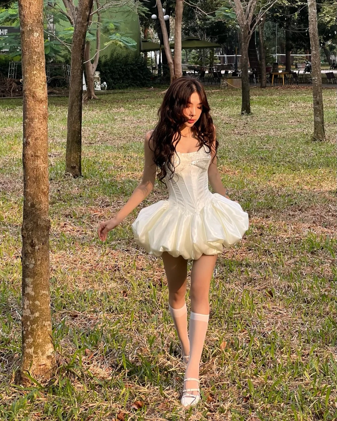 Cute Princess Sling Slim Fishbone Puffy Skirt 17th Birthday Homecoming PreppyDress Cute Princess Sling Slim Fishbone Puffy Skirt 17th Birthday Homecoming PreppyDress