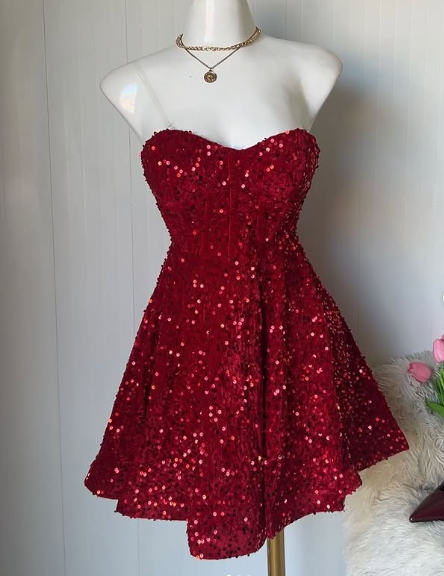 Shiny Sweet Sequined Sleeveless A-Line 17th Birthday Homecoming Dress P3599