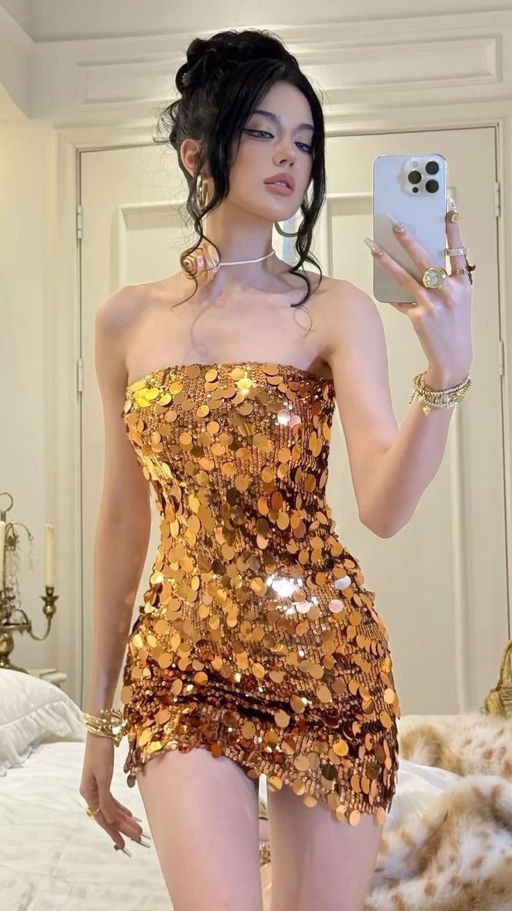 Shiny Sequined Tube Top Bodycon Birthday Short Skirt Homecoming Dress P3603
