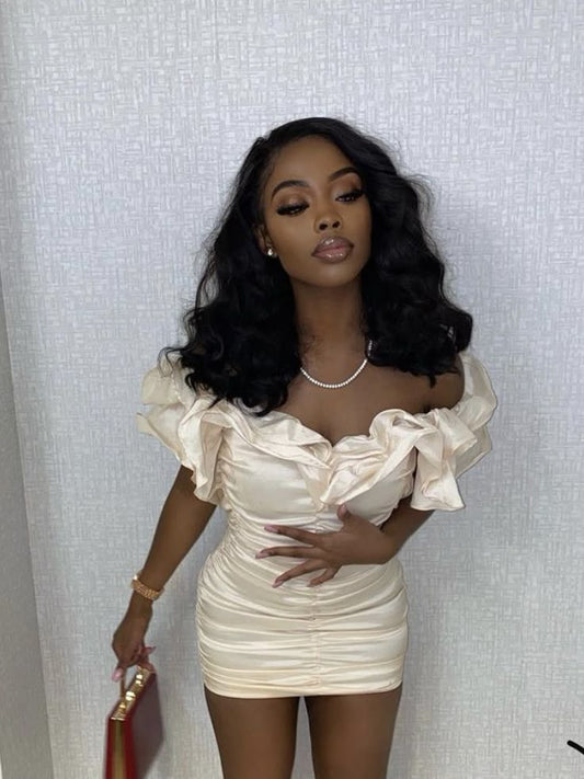 Elegant One Shoulder Satin Pleated Tight Hip 17th Birthday Homecoming Dress P3629