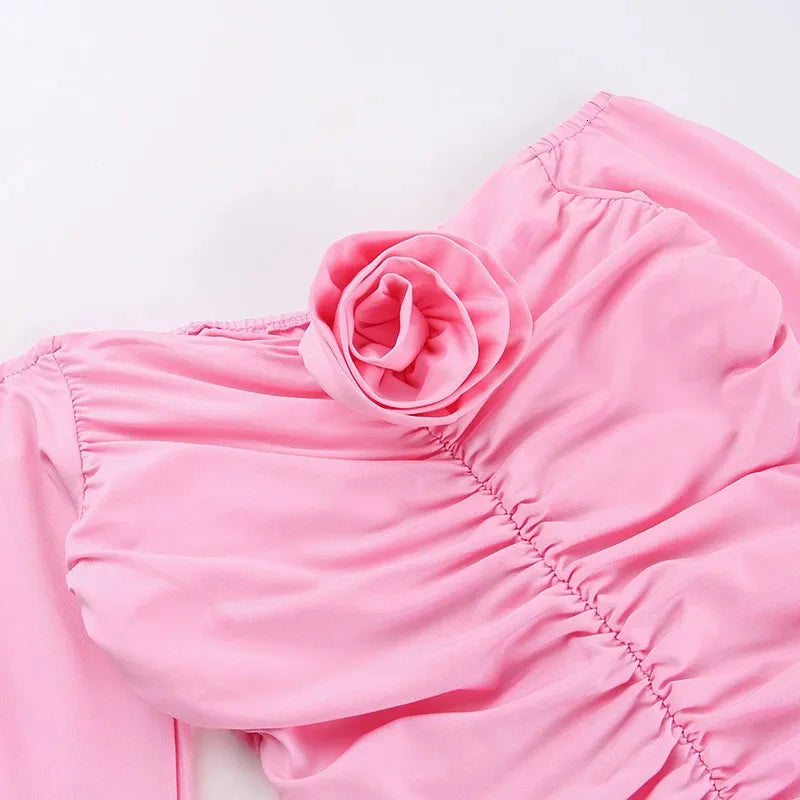 Sweet Pink One Shoulder Long Sleeve Homecoming Dress P3630