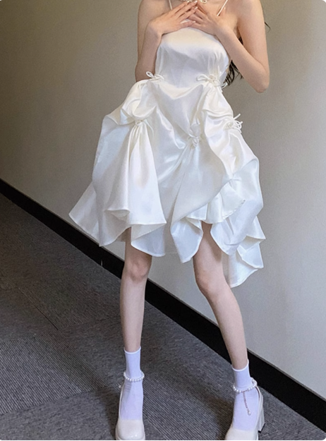 Sweet Satin Tube Top Strap Irregular Puffy Birthday Dress Homecoming D PreppyDress Sweet Satin Tube Top Strap Irregular Puffy Birthday Dress Homecoming D PreppyDress
