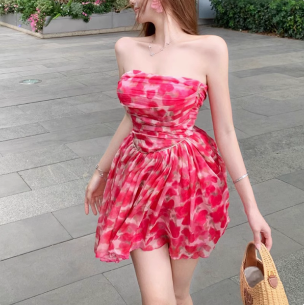 Beautiful Floral Tube Top Pink Tulle A-line Birthday Dress Homecoming Beautiful Floral Tube Top Pink Tulle A-line Birthday Dress Homecoming